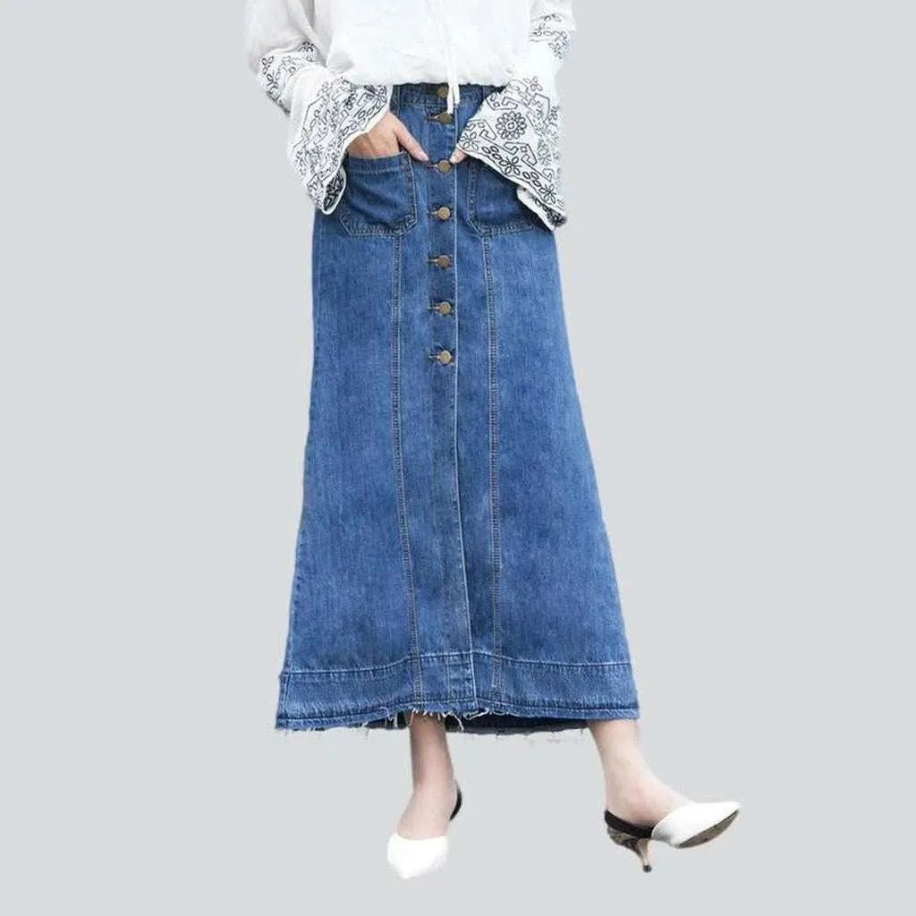 Long buttoned denim skirt