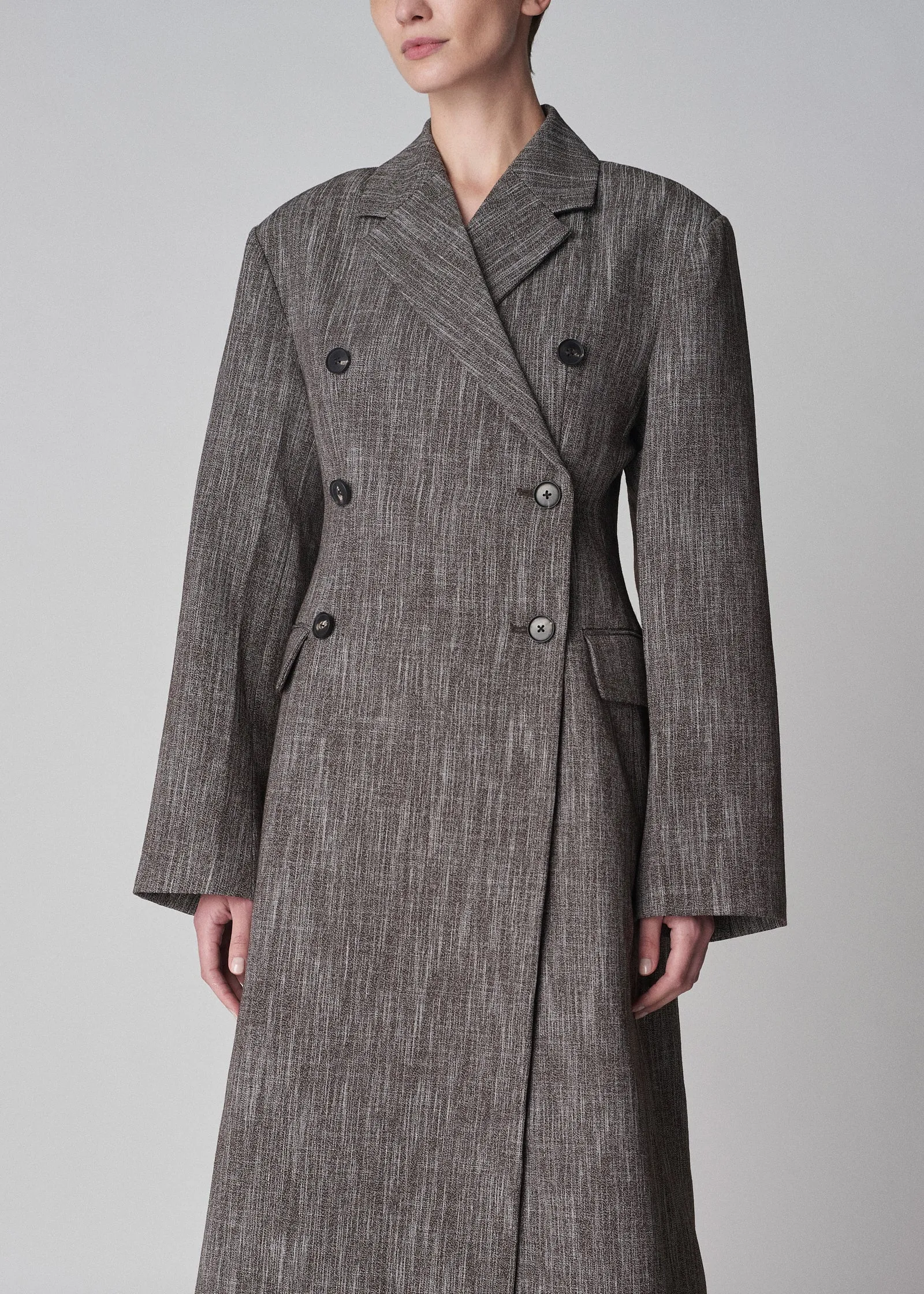 Long Coat in Virgin Wool Melange Suiting - Coffee