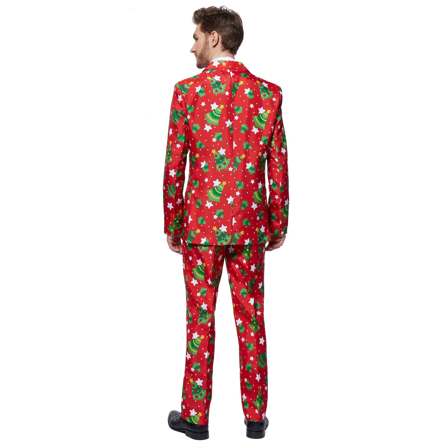 Men's Suitmeister Christmas Trees and Stars Slim Fit Suit, Red