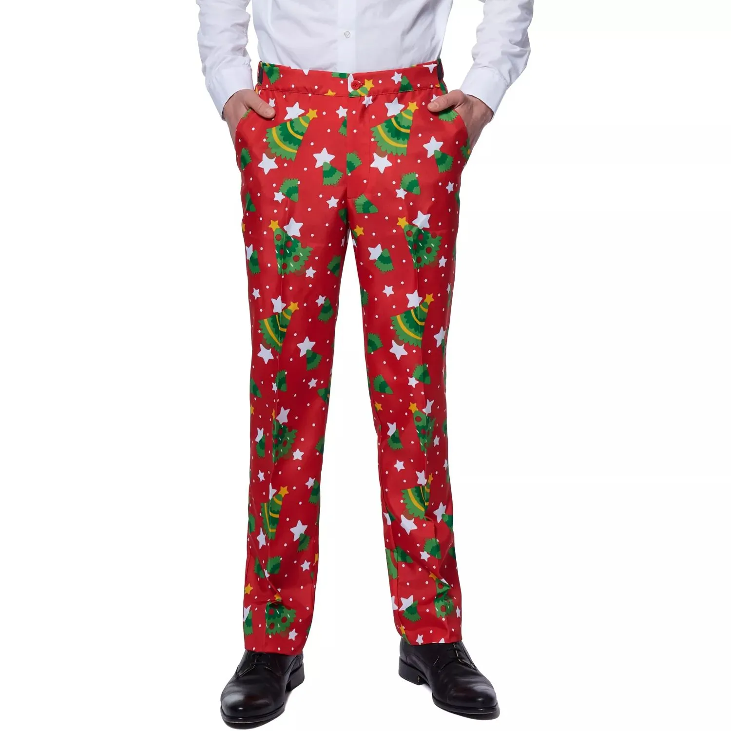 Men's Suitmeister Christmas Trees and Stars Slim Fit Suit, Red