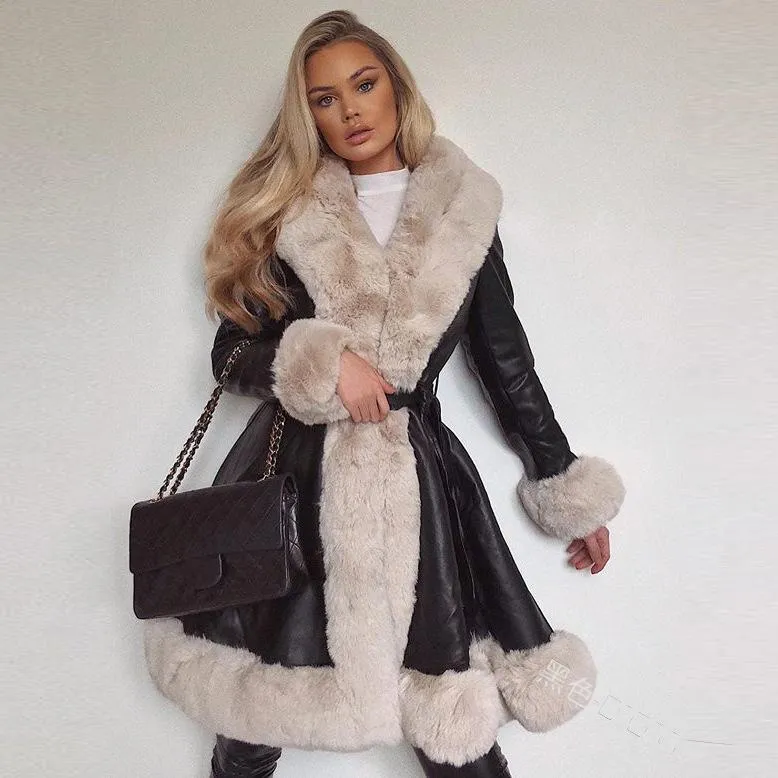 New Leather Stitching Fur Coat