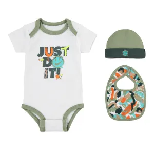 NIKE INFANT'S 3PC EXPRESS YOURSELF SET WHITE/GREEN BODYSUIT