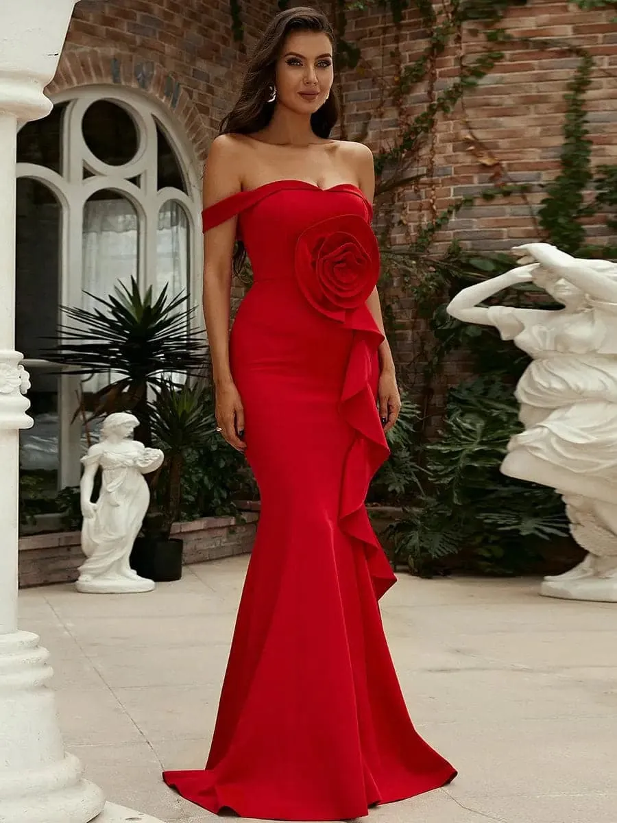 Off Shoulder Ruffled Evening Dress M02117