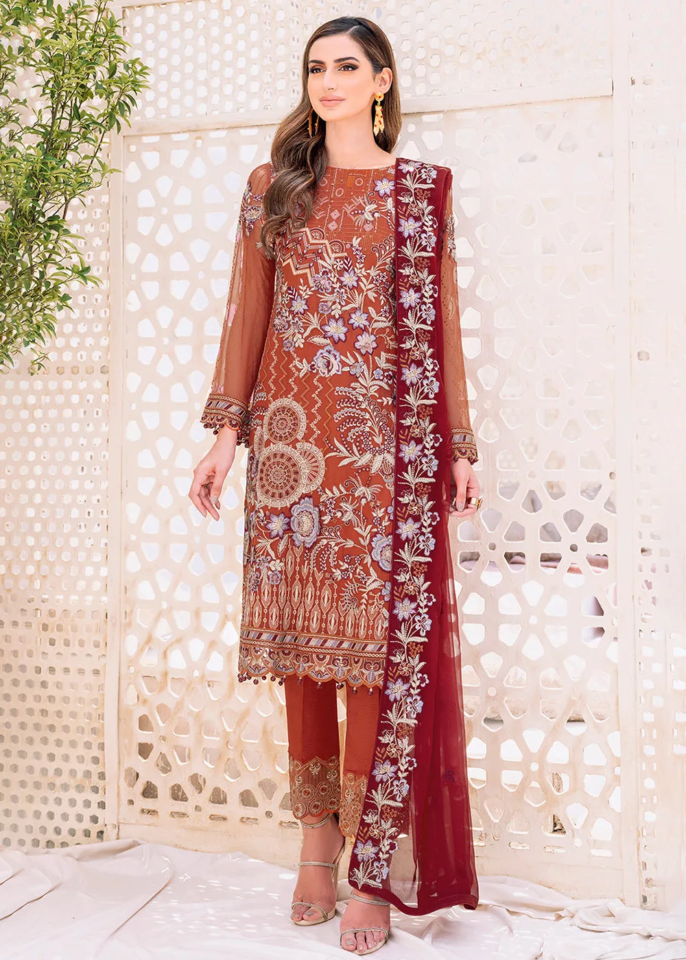 Orange Embroidered Suit - Ramsha Chiffon Vol 23 - #F-2303