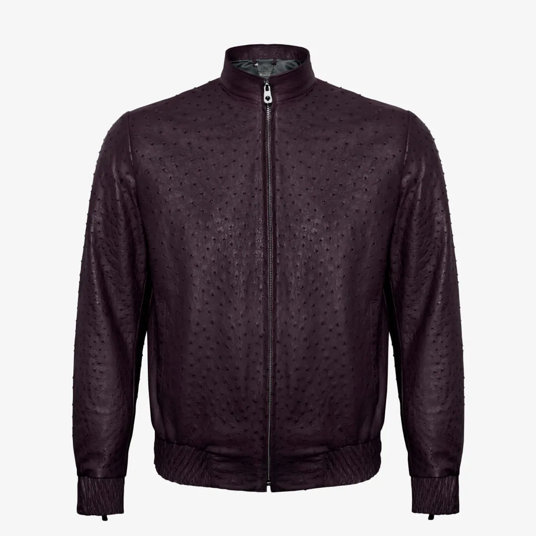 Ostrich Leather Zip Up Jacket