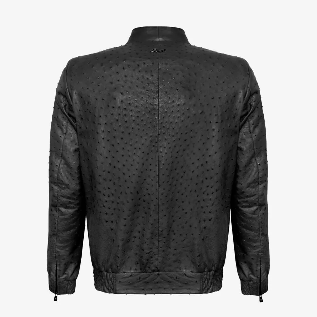 Ostrich Leather Zip Up Jacket