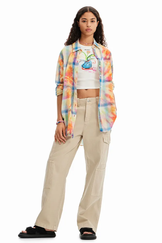 Oversize Tie-Dye Plaid Shirt By Desigual