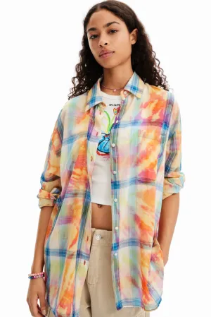 Oversize Tie-Dye Plaid Shirt By Desigual