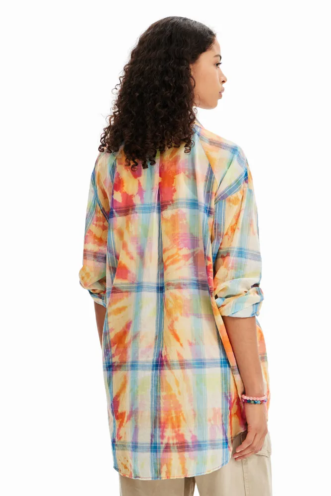 Oversize Tie-Dye Plaid Shirt By Desigual