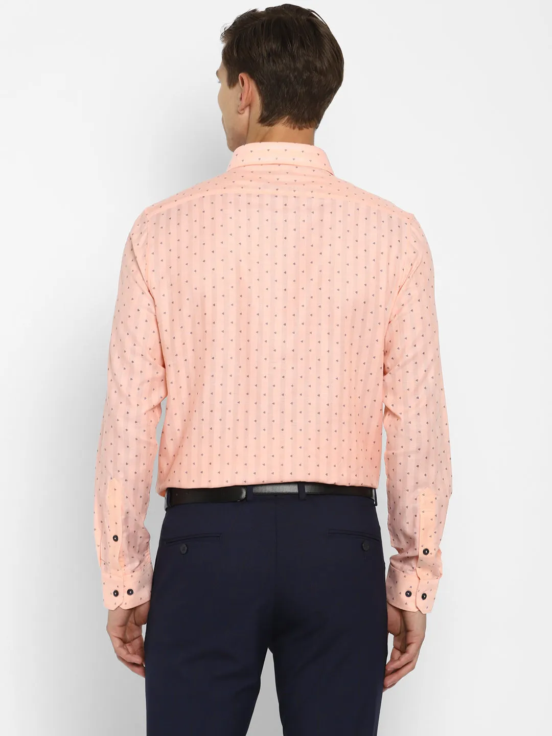 Peach Cotton Printed Slim Fit Shirts