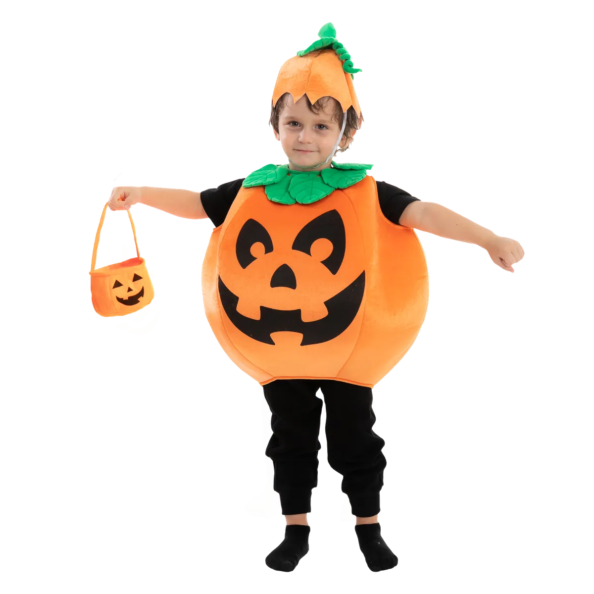 Pumpkin Costume with a Pumpkin Basket and a Hat - Child