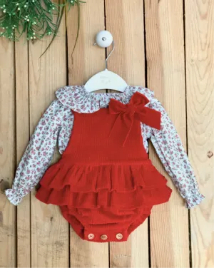 Red Bloomer Overalls Set