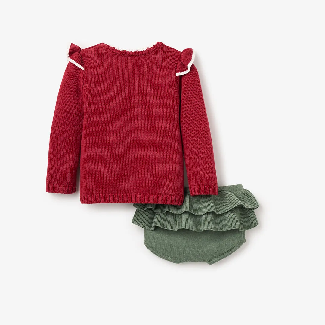 Red Santa Baby Ruffle Sleeve Sweater & Bloomer Set