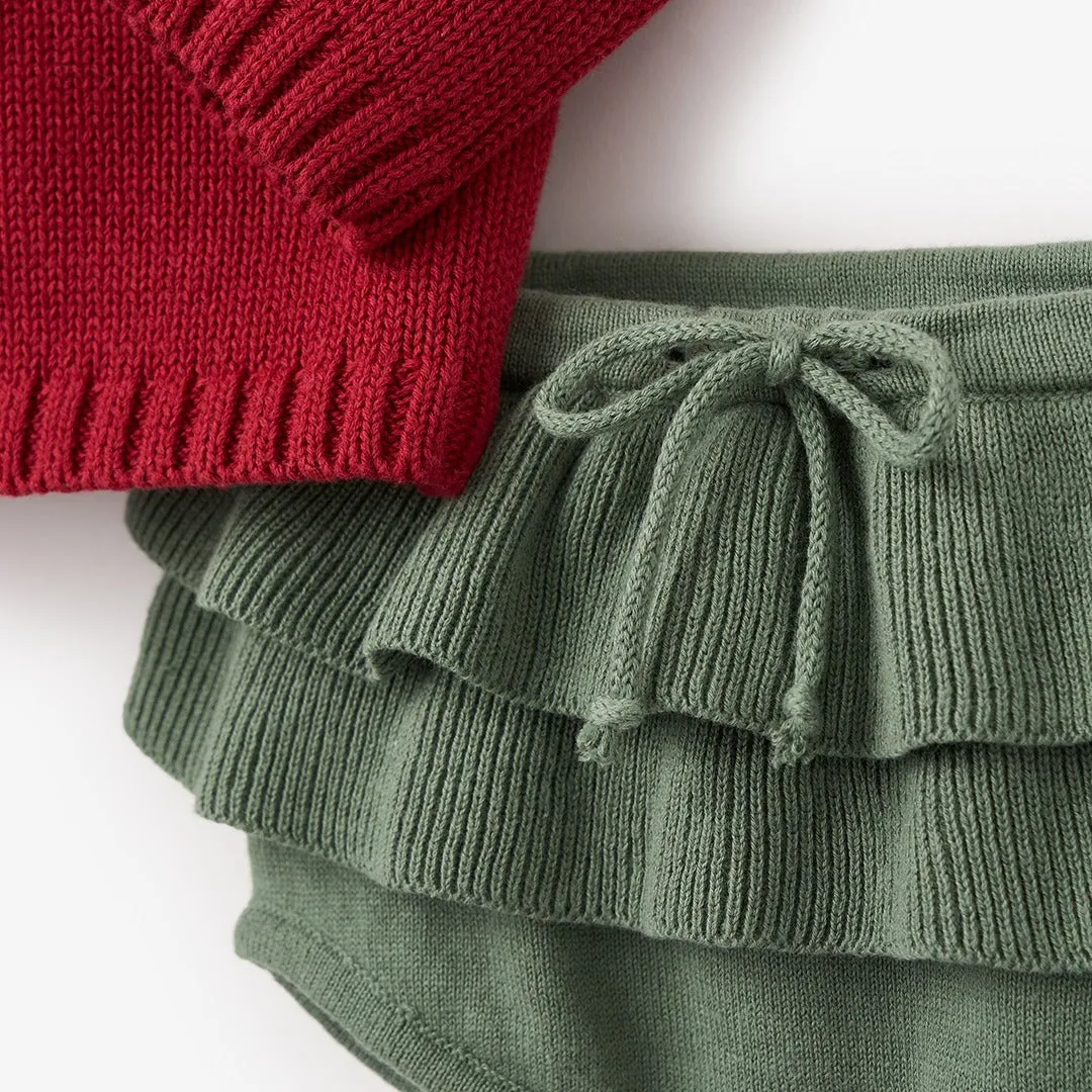 Red Santa Baby Ruffle Sleeve Sweater & Bloomer Set