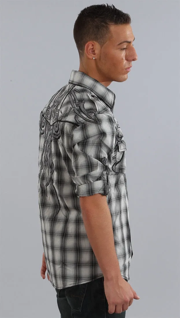 Roar Origin Plaid Button Down Shirt in Gray