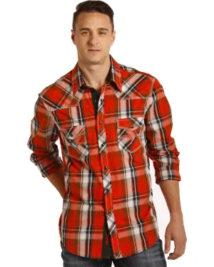 Rock and Roll Cowboy Men's Crinkle Washed Plaid Shirt - B2S4123