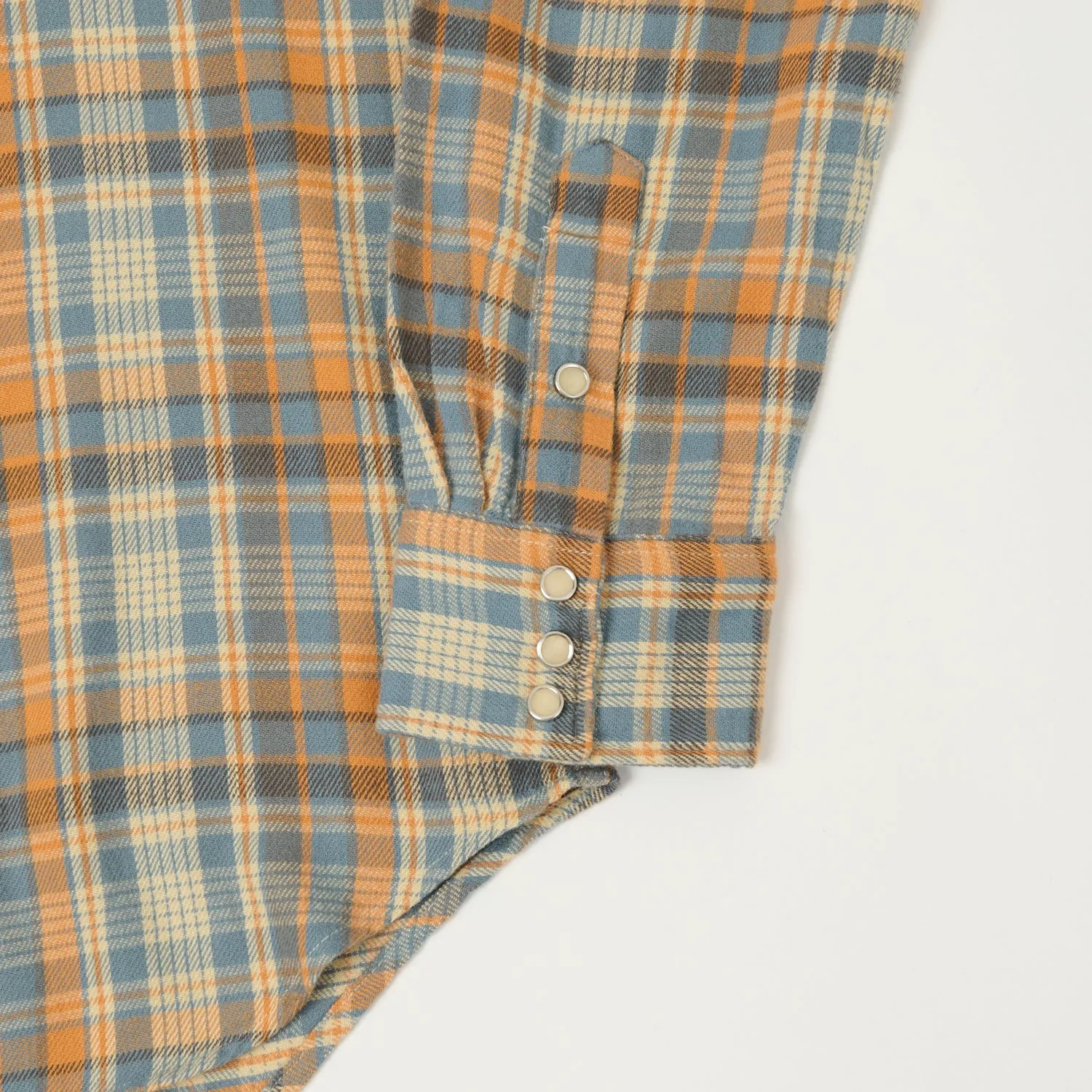 RRL Slim Fit Plaid Twill Western Shirt - Blue/Orange