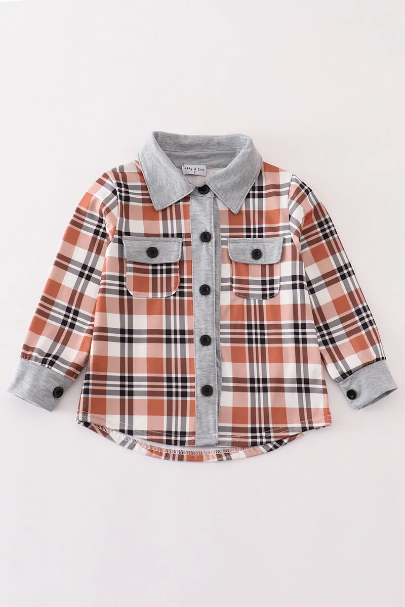 Rust plaid boy button down shirt