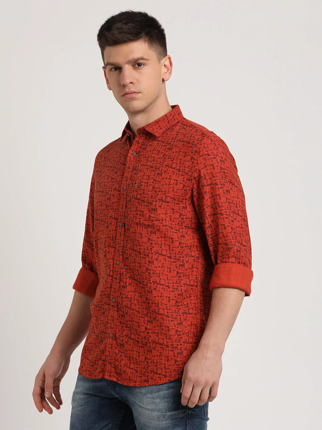 Rust Slim Fit printed Shirt For Men