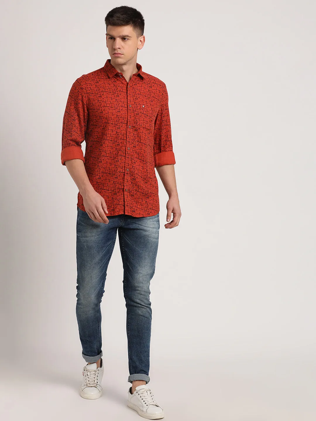 Rust Slim Fit printed Shirt For Men