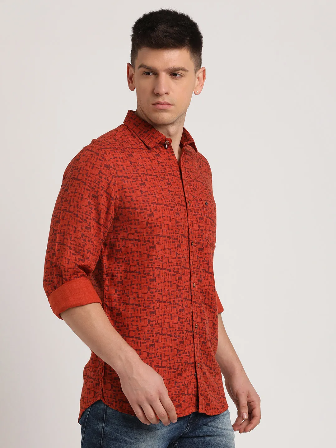 Rust Slim Fit printed Shirt For Men