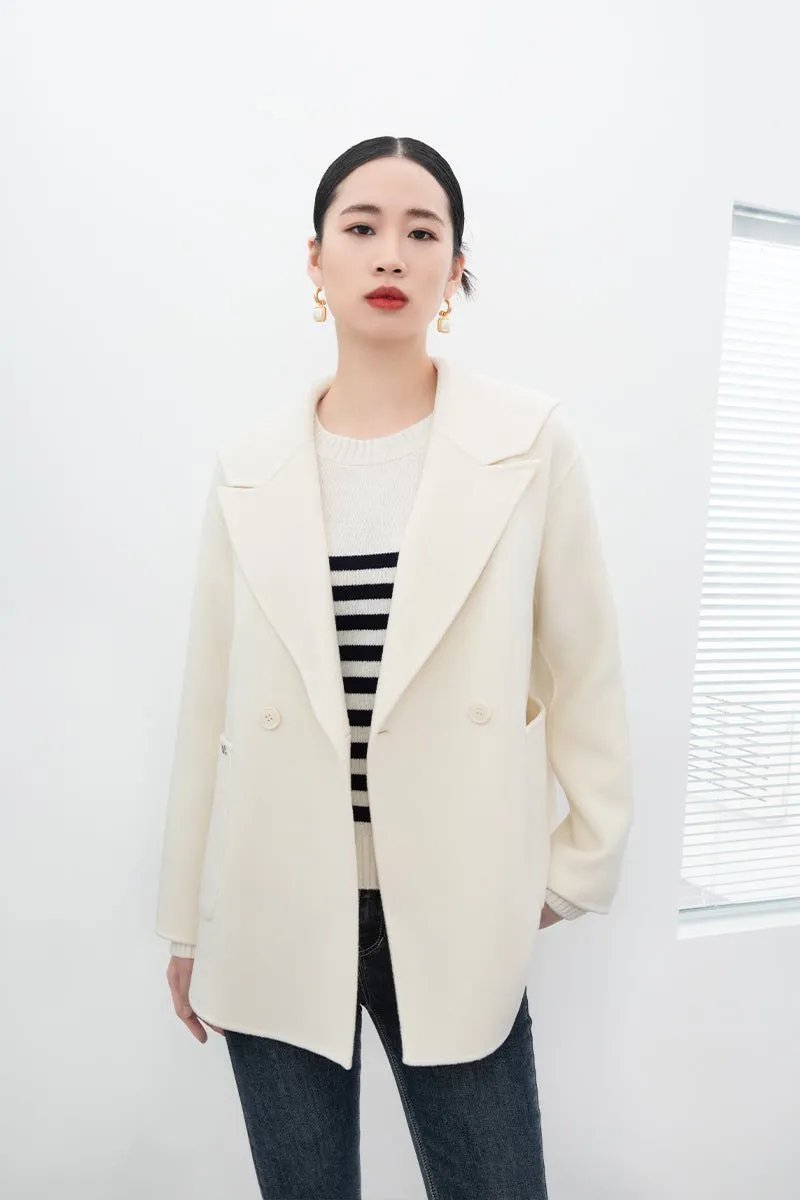 Short Beige Woolen Overcoats Coat