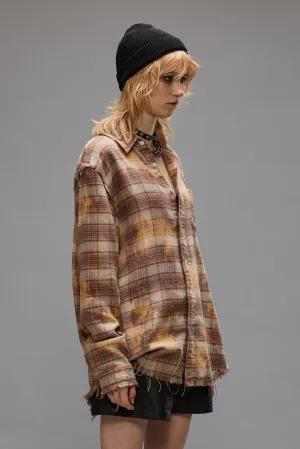 SHREDDED SEAM SHIRT - BLEACHED ORANGE PLAID