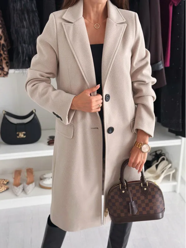 Simplicity Long Sleeve Solid Color Single-breasted Woolen Coat