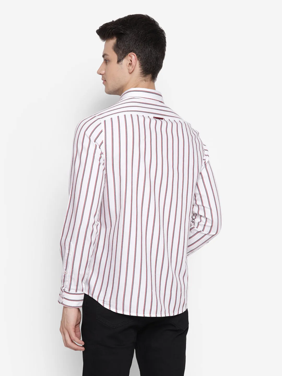 Striped White Slim Fit Causal Shirt