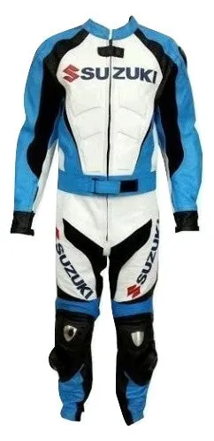 SUZUKI BLUE MOTORCYCLE LEATHER RACING SUIT CE RATED