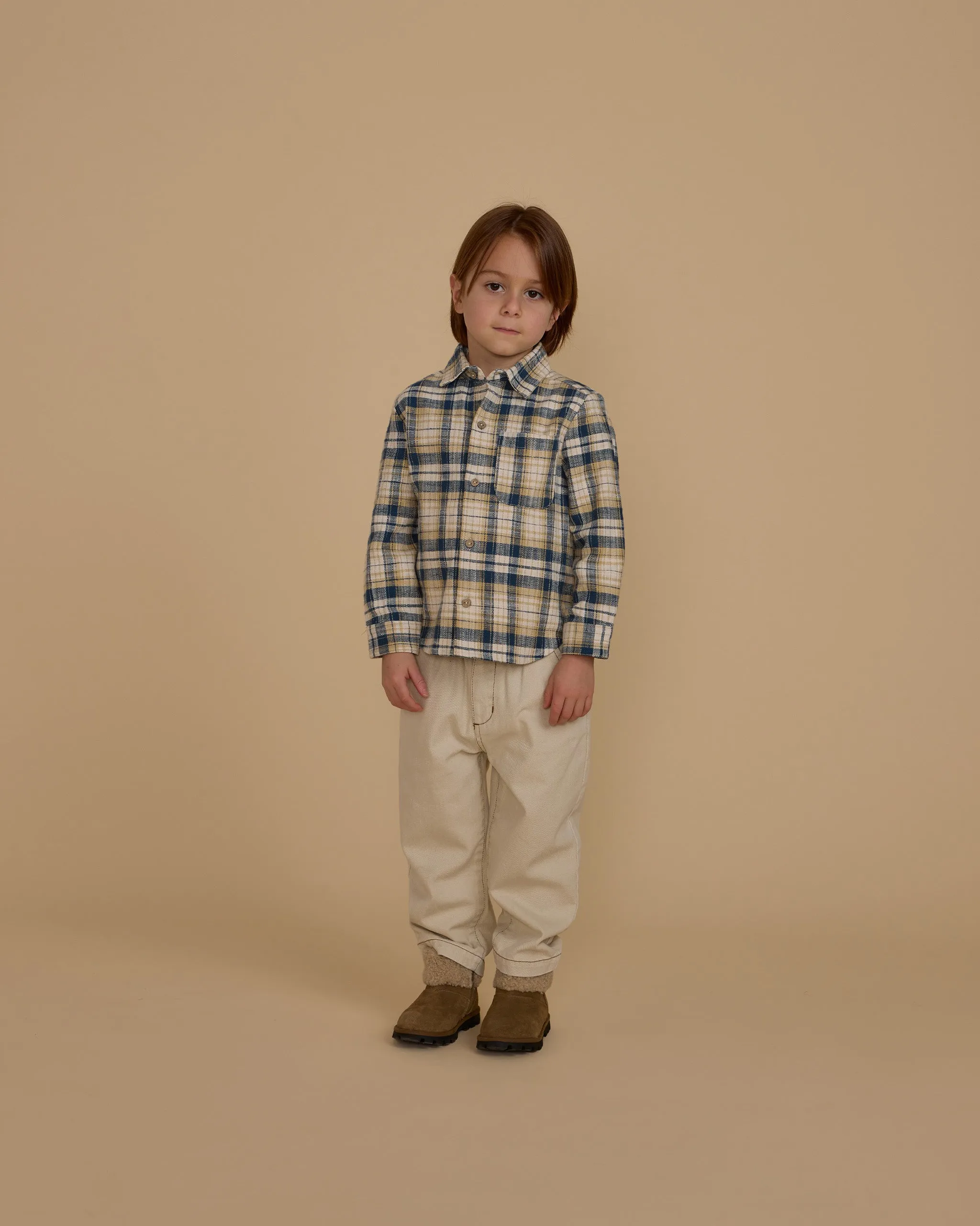 The Collared Long Sleeve Shirt by Rylee   Cru - Indigo Plaid - KIDS