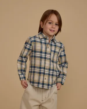 The Collared Long Sleeve Shirt by Rylee   Cru - Indigo Plaid - KIDS