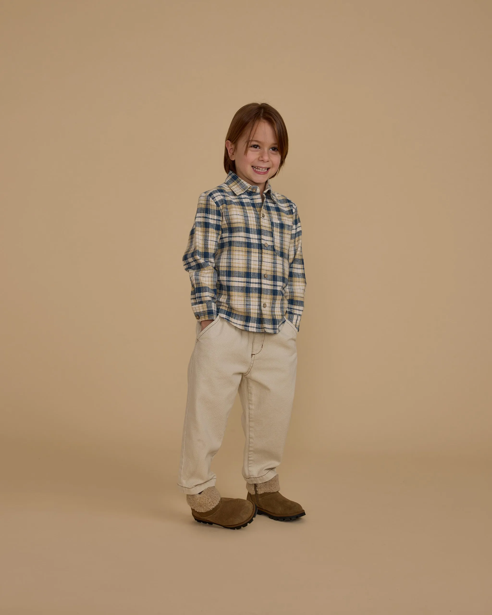 The Collared Long Sleeve Shirt by Rylee   Cru - Indigo Plaid - KIDS