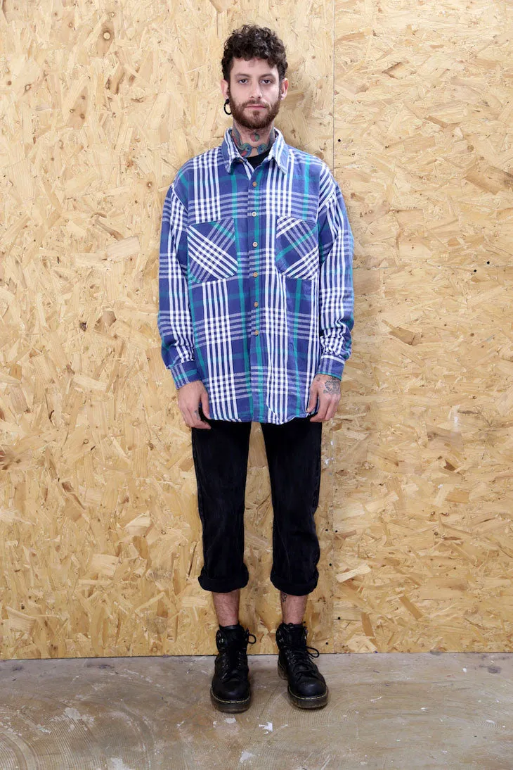 Thick Cotton Blue and Green Plaid Shirt.