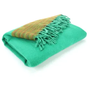 Tibetan Wool Blend Shawl Blanket - Light Green with Sunset Reverse