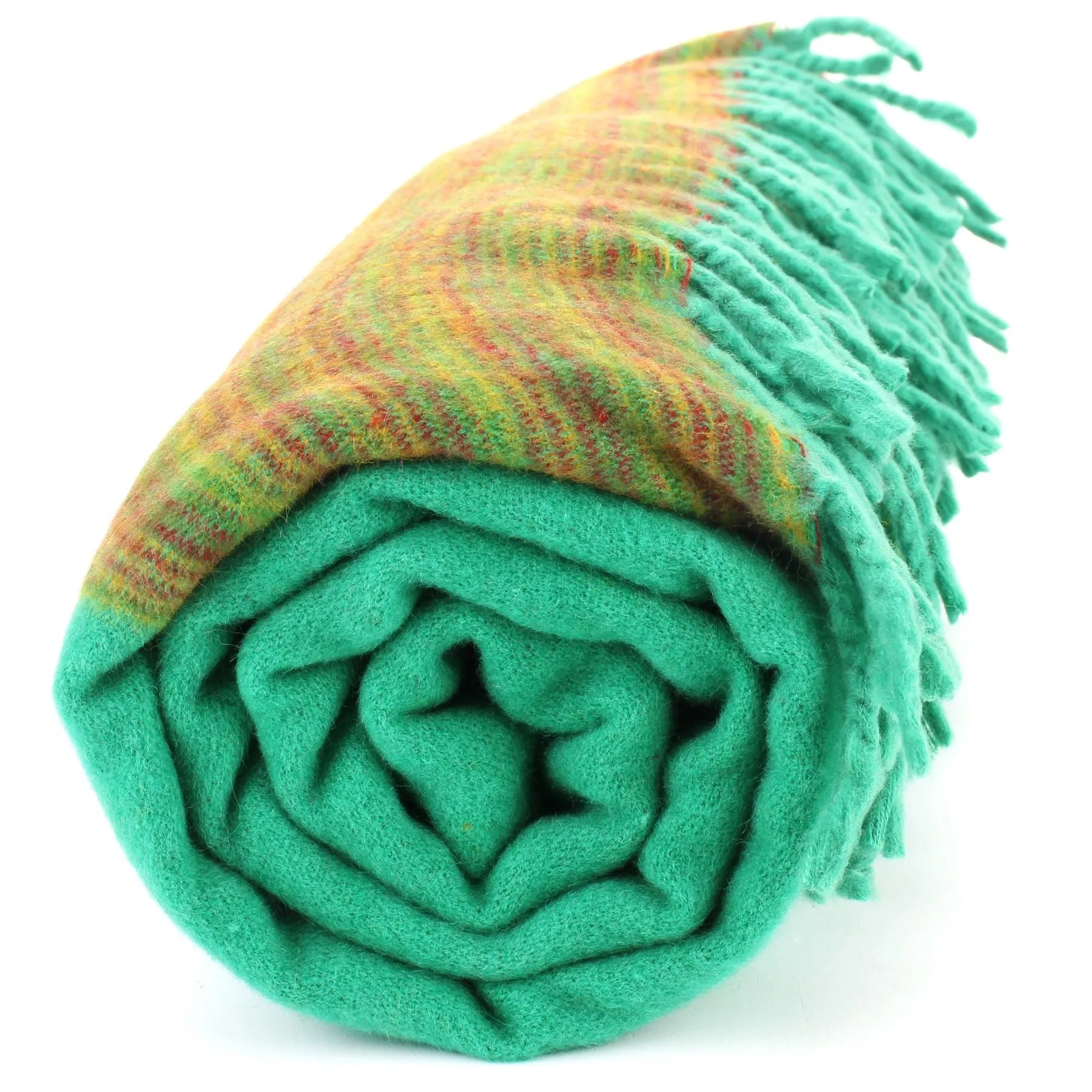 Tibetan Wool Blend Shawl Blanket - Light Green with Sunset Reverse