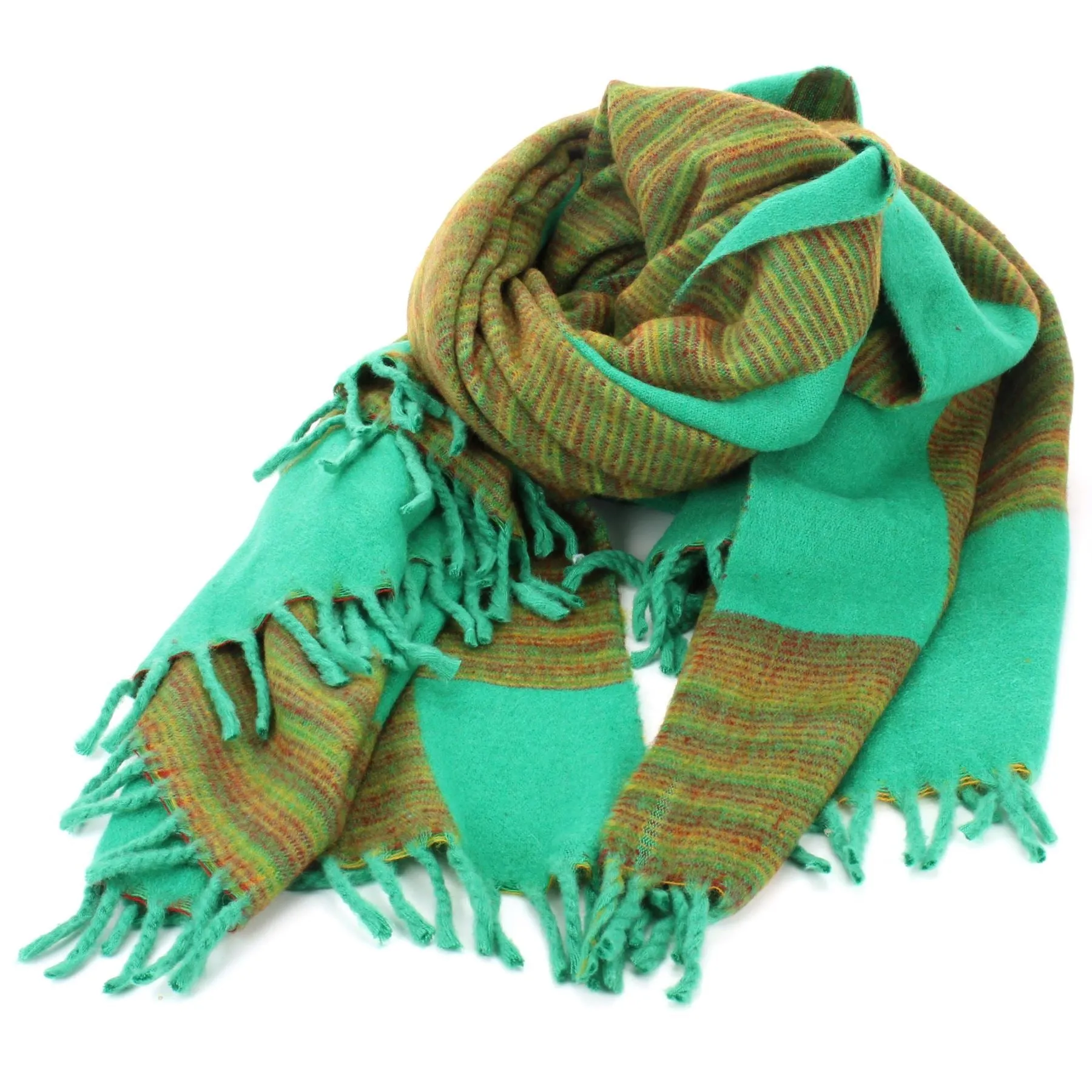 Tibetan Wool Blend Shawl Blanket - Light Green with Sunset Reverse