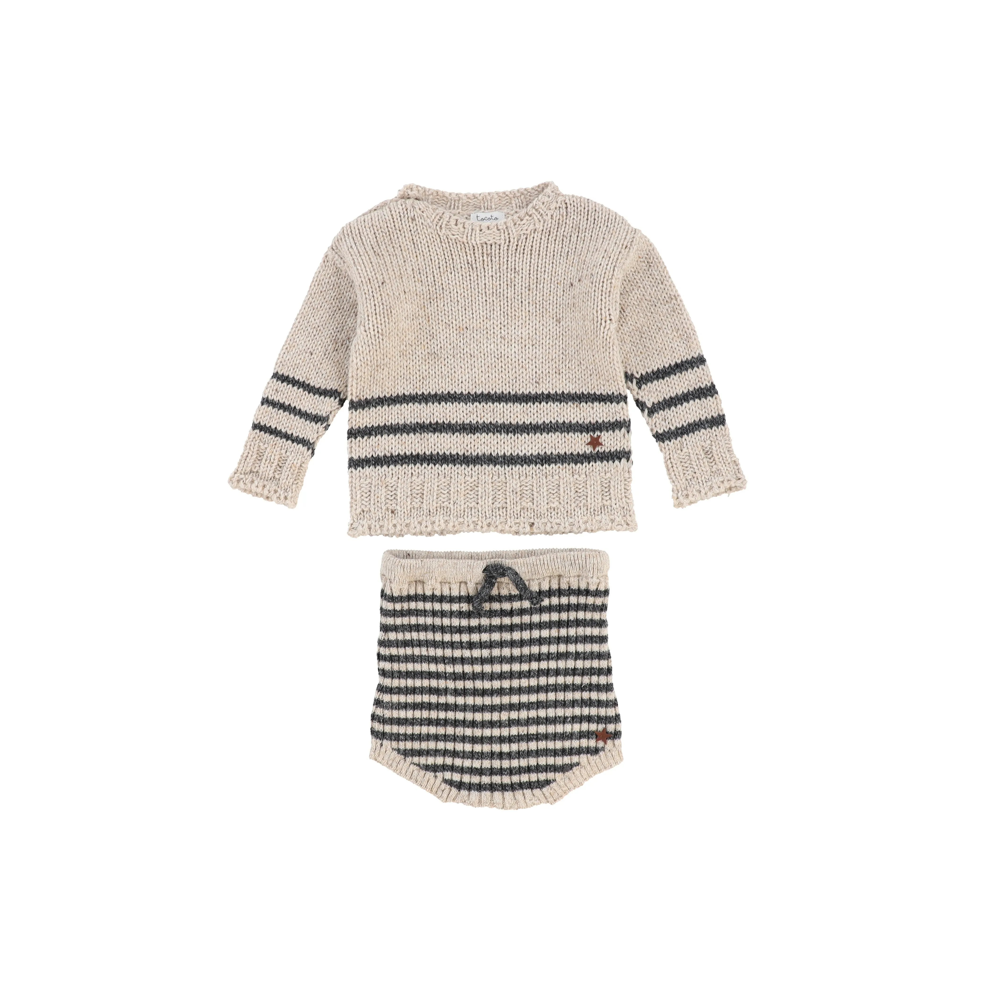 TOCOTO VINTAGE BEIGE STRIPE SET