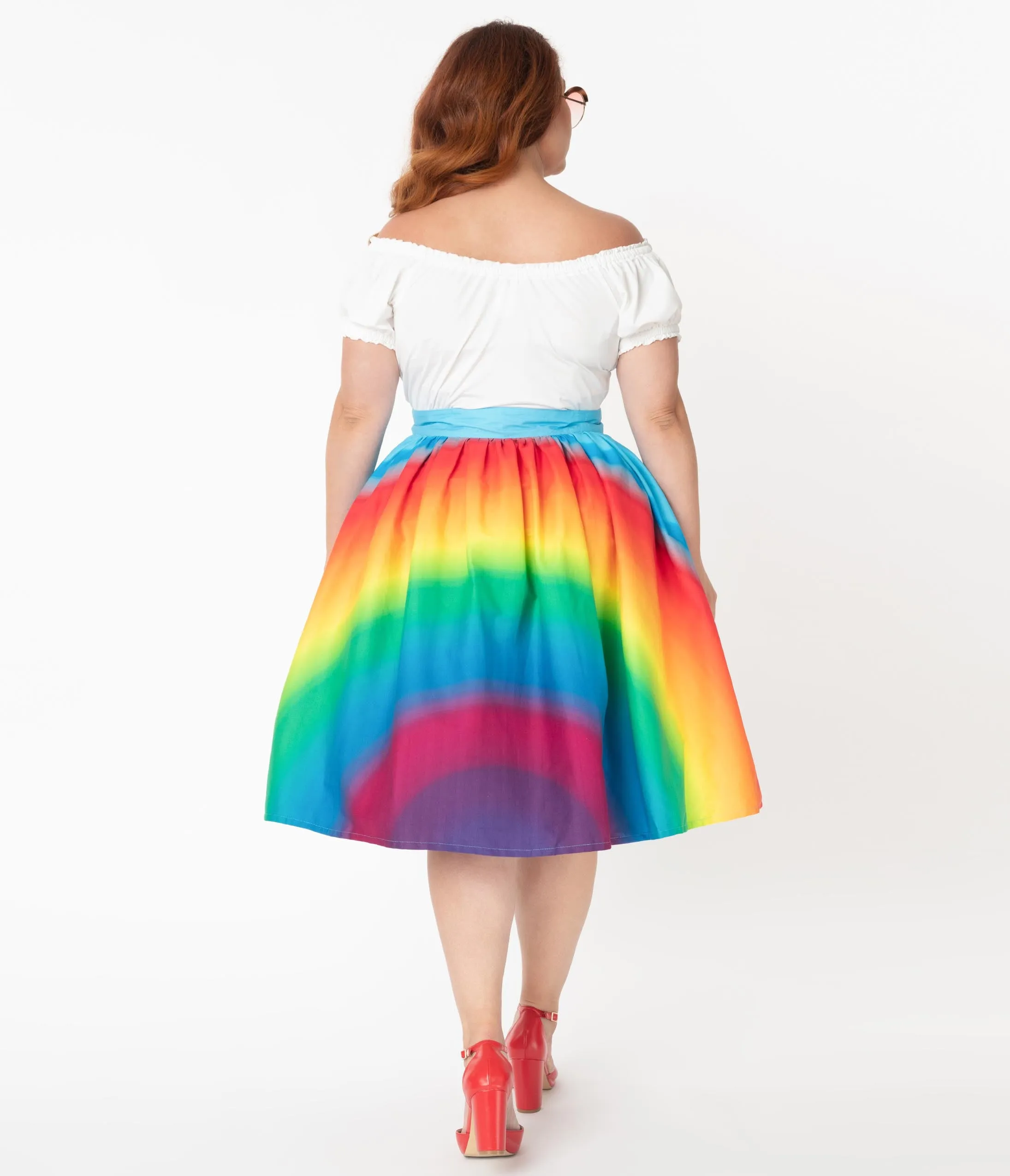 Unique Vintage Plus Size 1950s Rainbow Print Swing Skirt