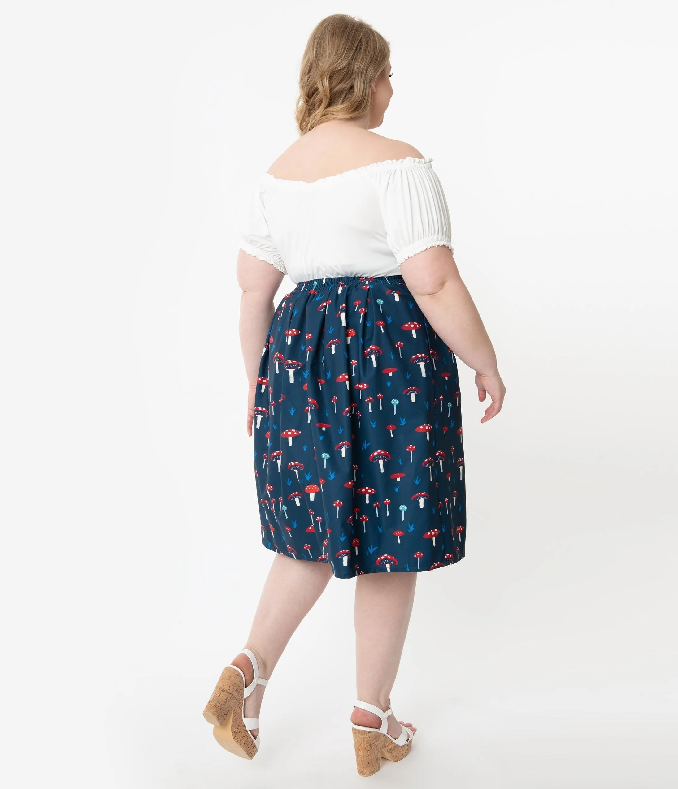 Unique Vintage Plus Size Navy Mushroom Print Jayne Swing Skirt