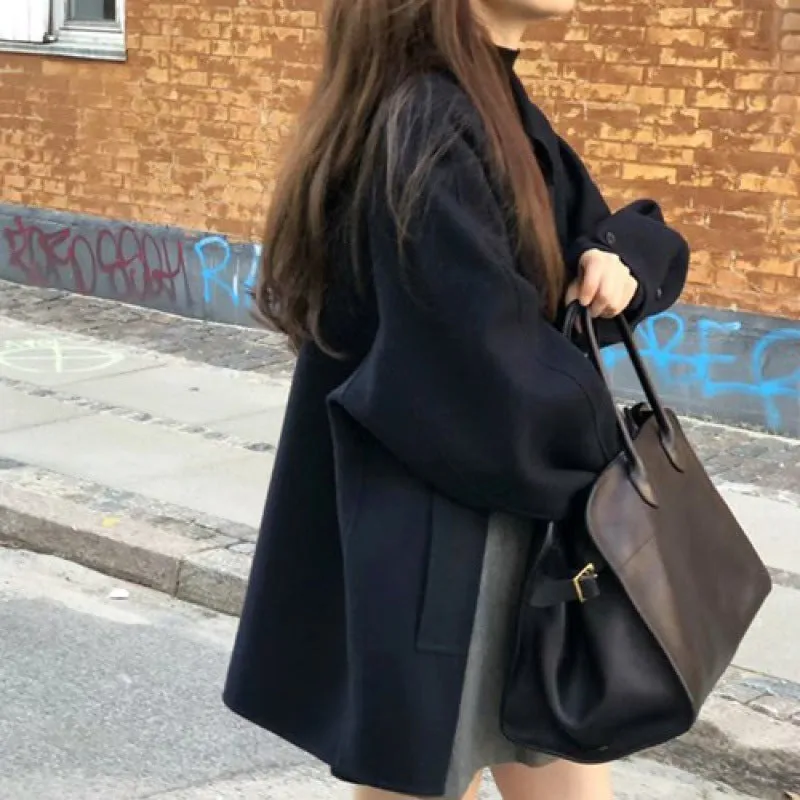 Uniwim masc outfits Black Woolen Coat for Women 2024 Autumn and Winter Woolen Coat Korean Style Small High-Grade Women's Coat