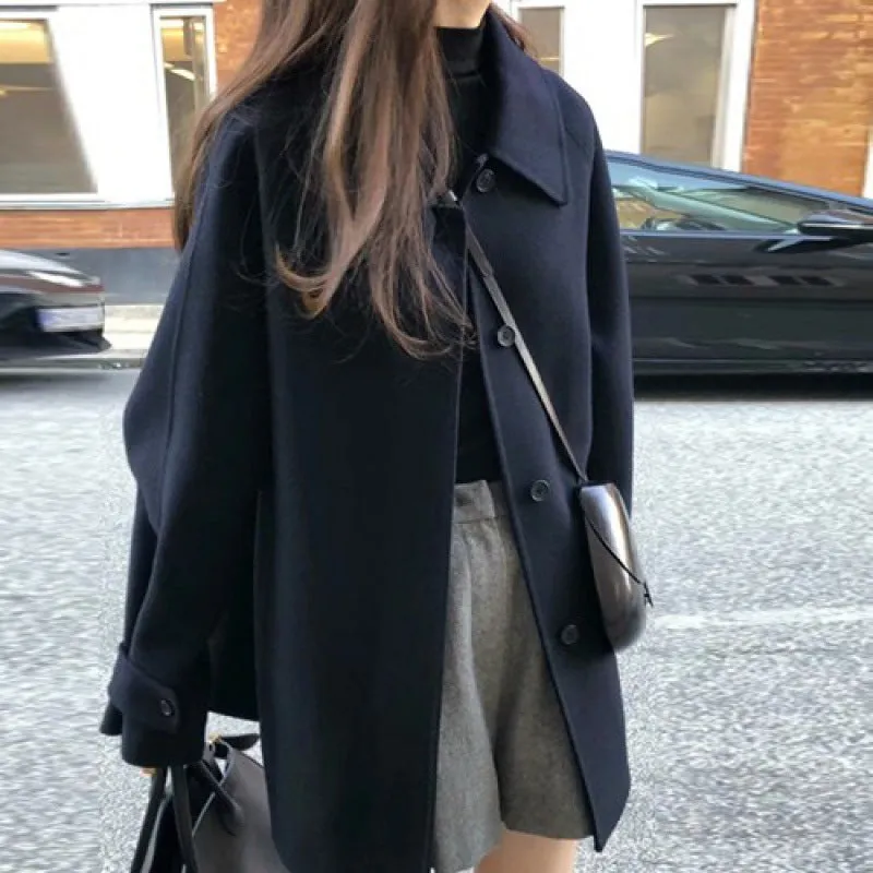 Uniwim masc outfits Black Woolen Coat for Women 2024 Autumn and Winter Woolen Coat Korean Style Small High-Grade Women's Coat