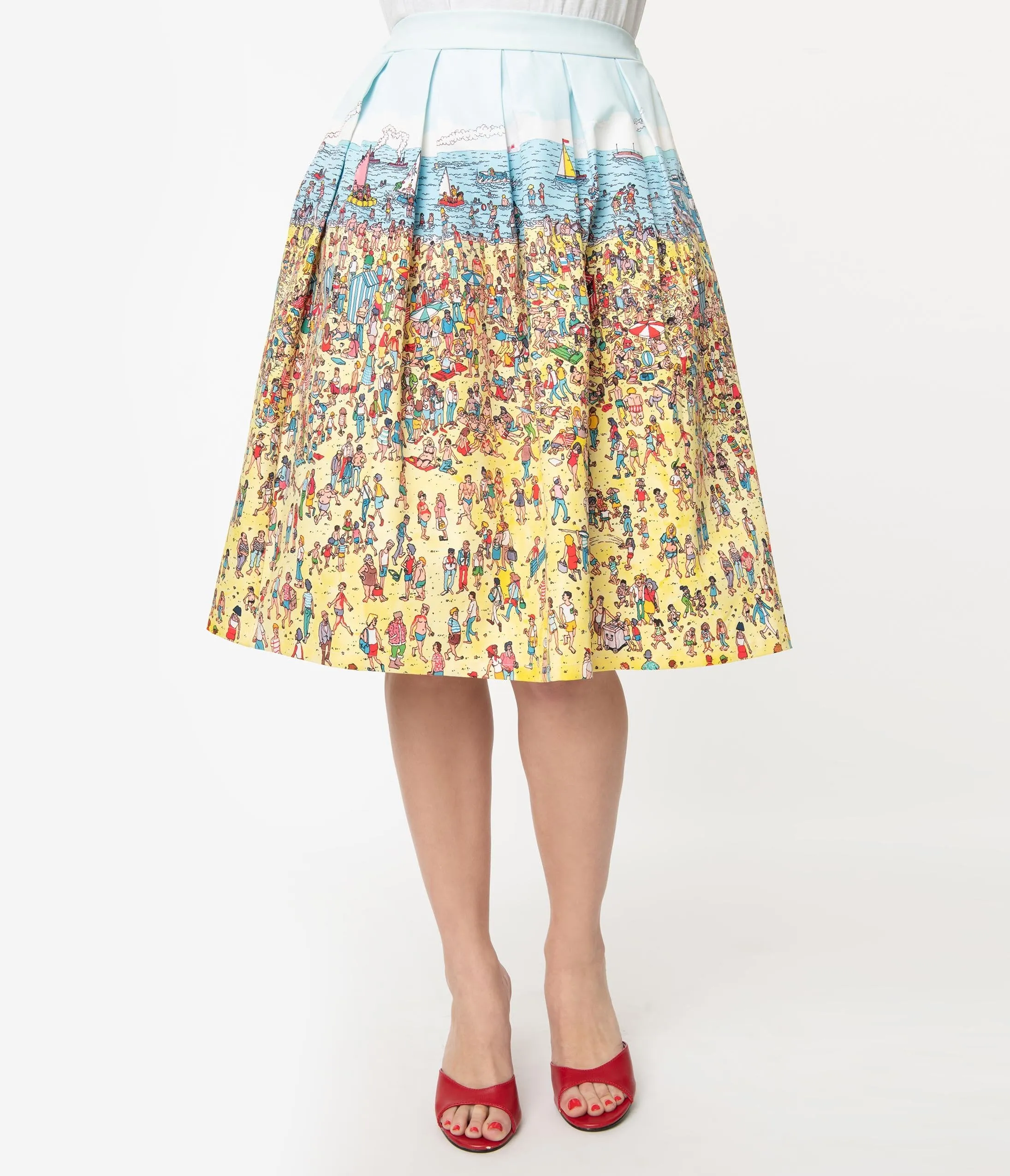 Wheres Waldo x Unique Vintage On The Beach Print Jayne Swing Skirt