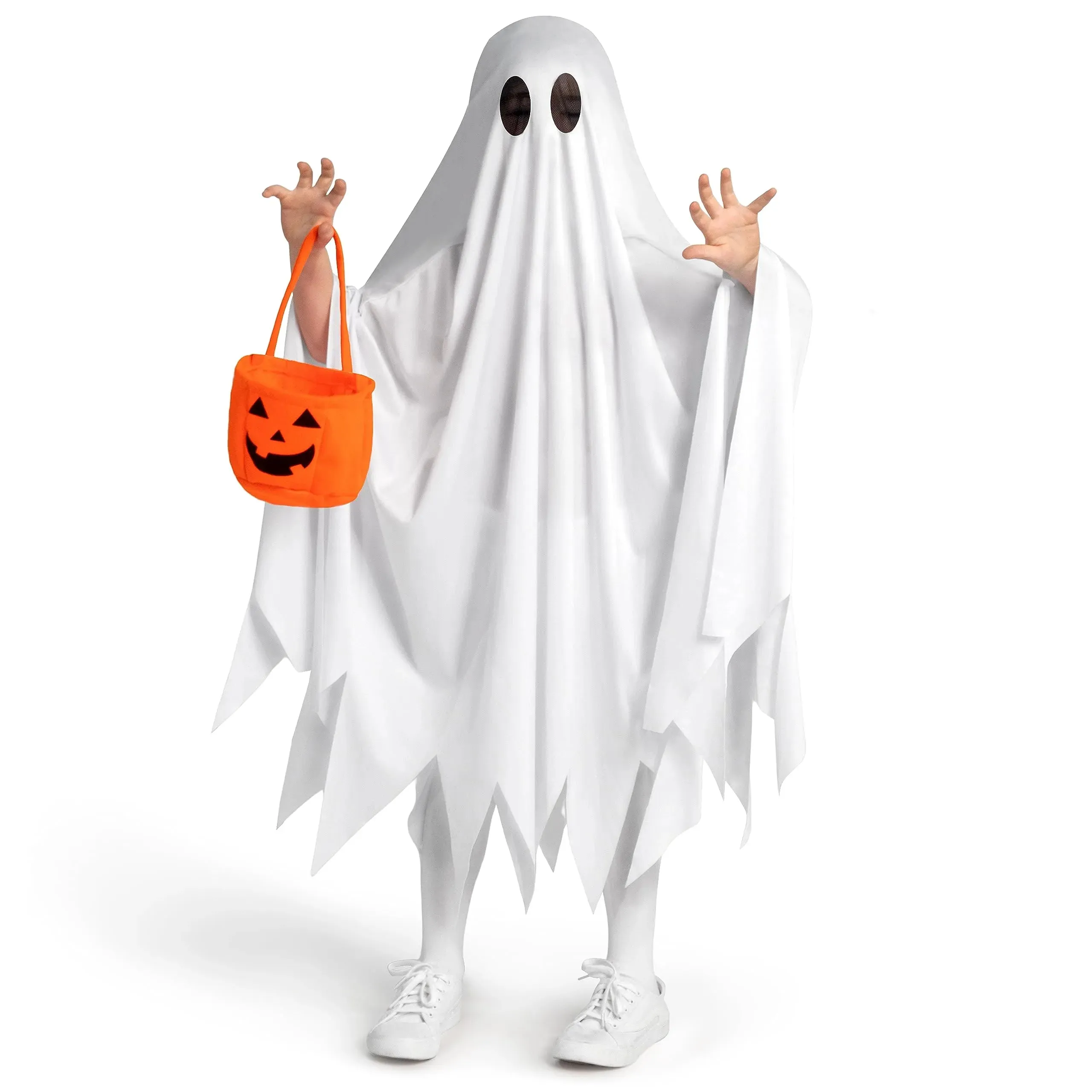 White Silent Ghost Costume with Pumpkin Bag