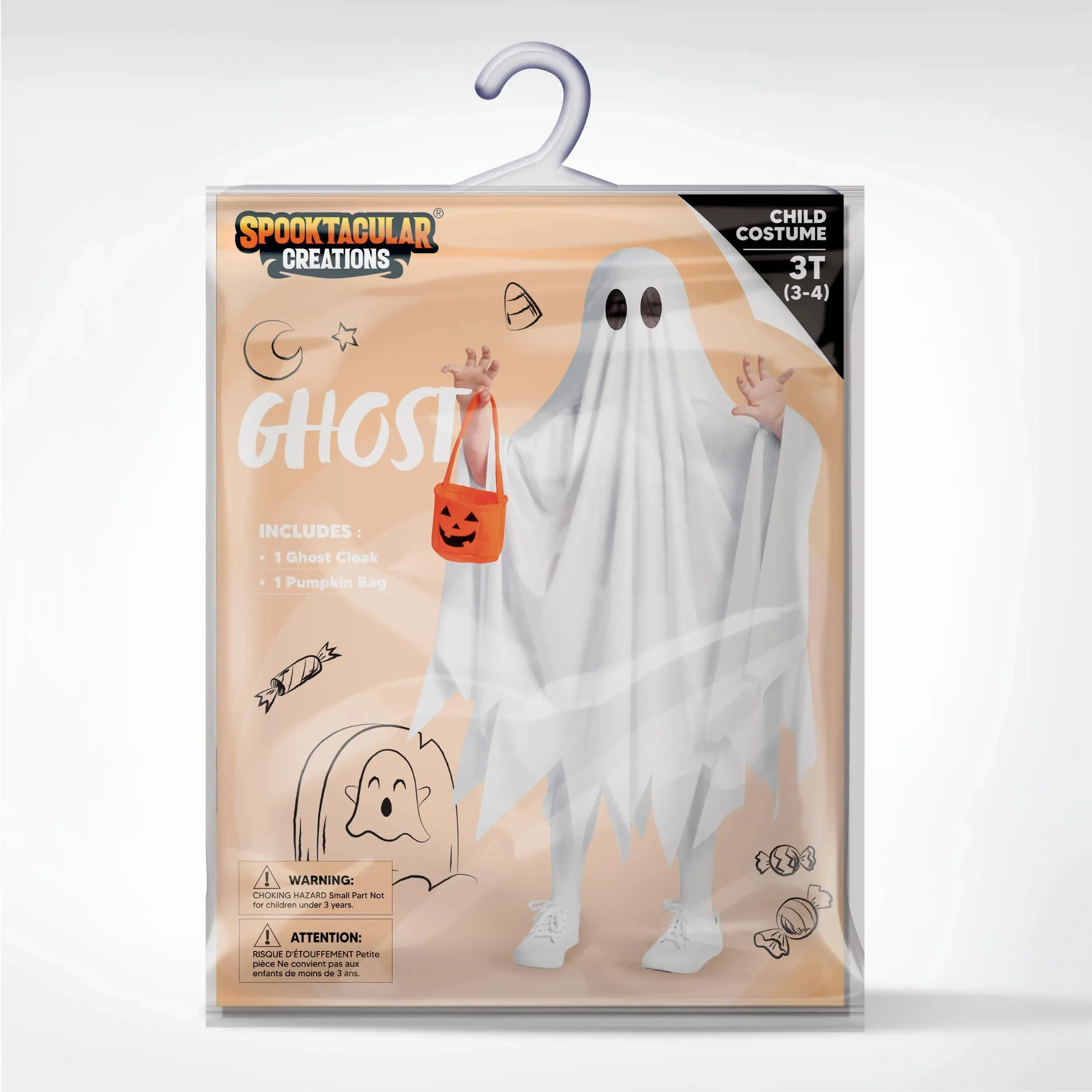 White Silent Ghost Costume with Pumpkin Bag