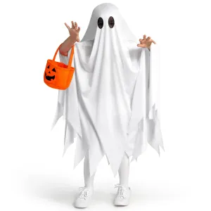 White Silent Ghost Costume with Pumpkin Bag