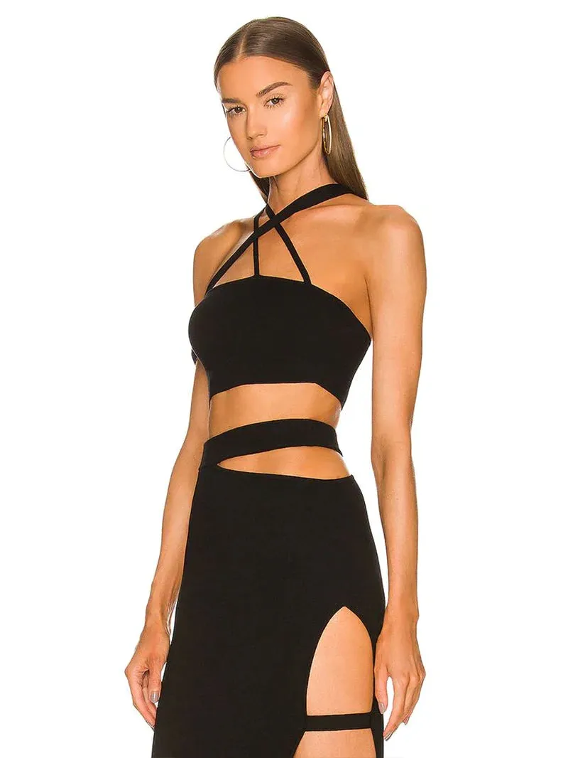 Women'S Bandage Suit 2-Piece Set - Sexy Bodycon Cut Out Crop Top & Long Midi Skirt - Summer 2022 Club Evening Party Outfit