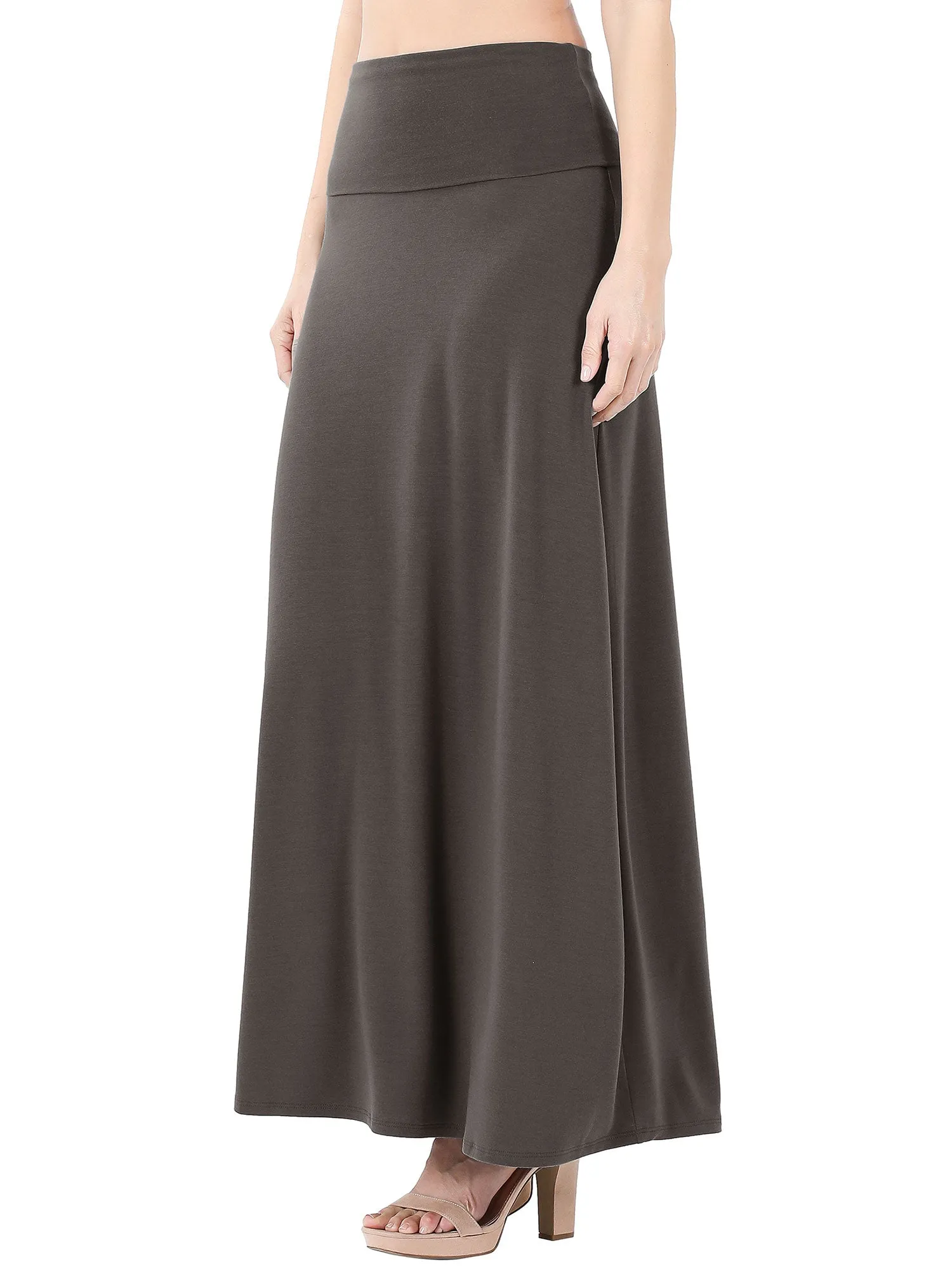 Womens Classic Maxi Skirt with Foldable Wide Waistband (S-3X)