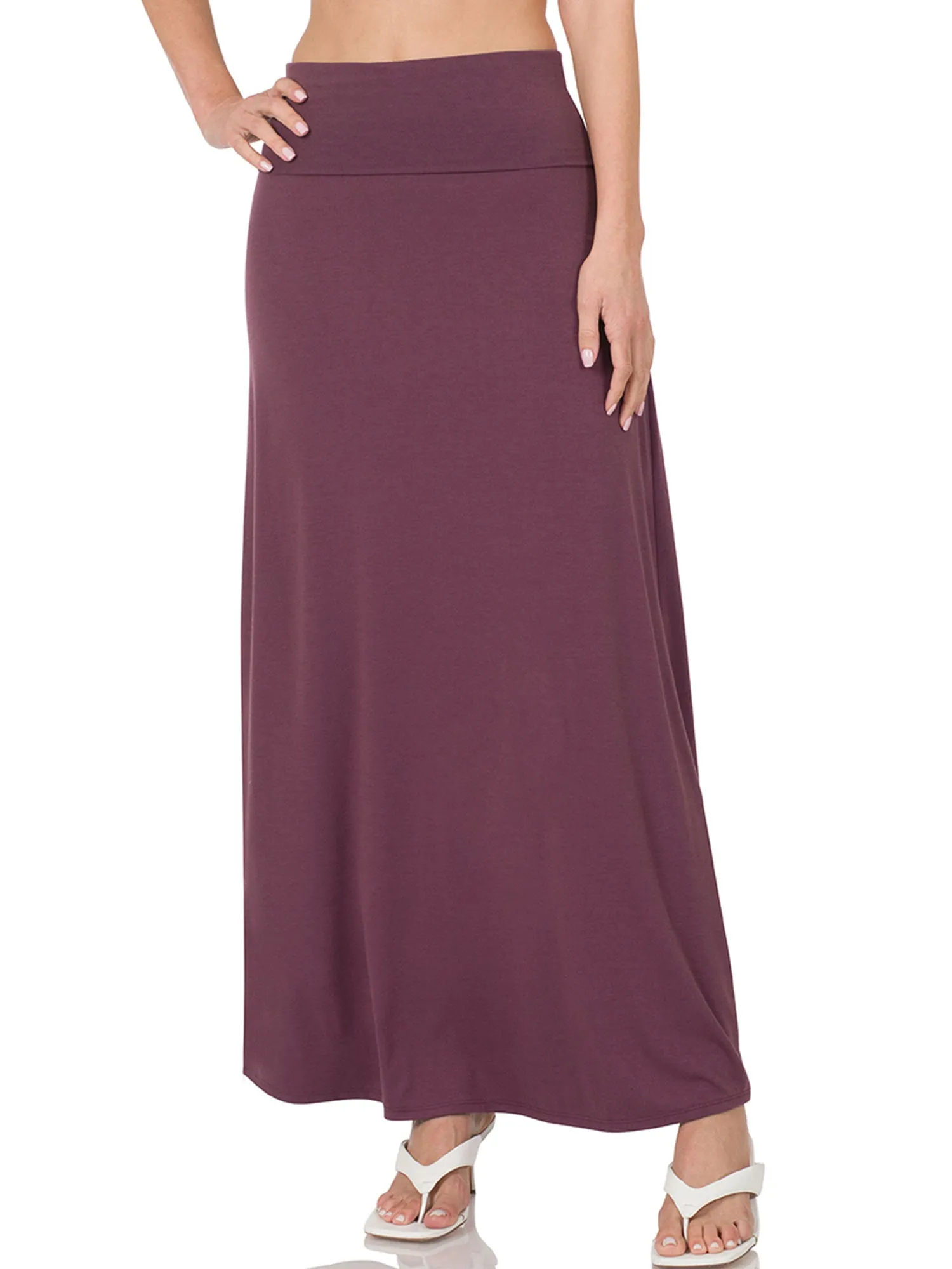 Womens Classic Maxi Skirt with Foldable Wide Waistband (S-3X)