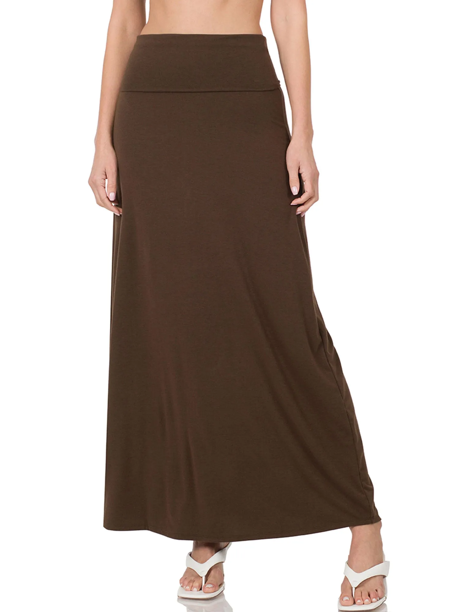 Womens Classic Maxi Skirt with Foldable Wide Waistband (S-3X)